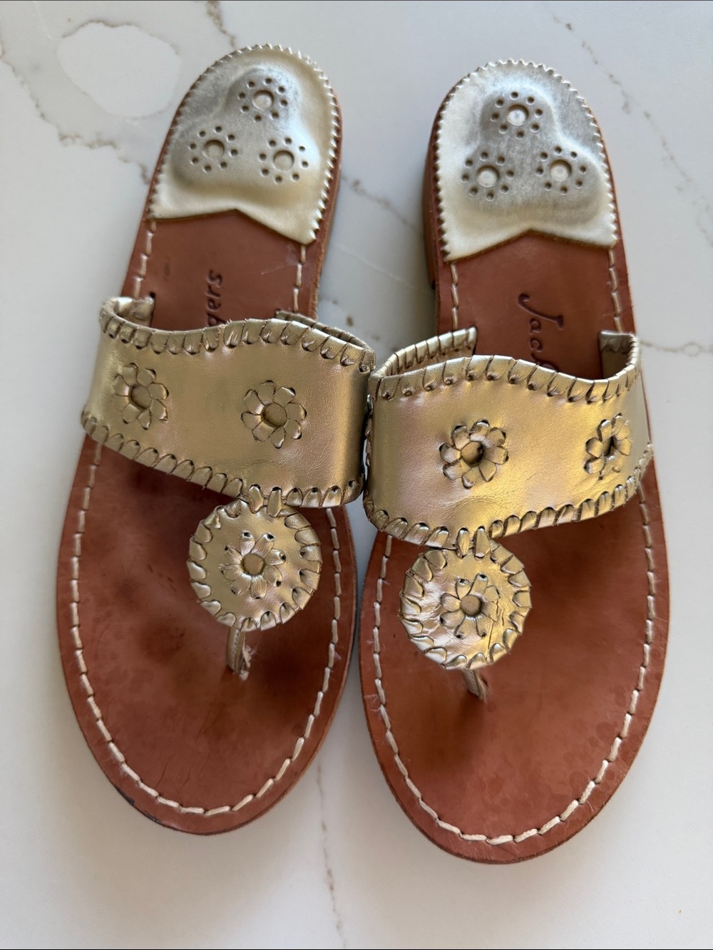 Jack Rogers Metallic Gold Leather Thong Sandals